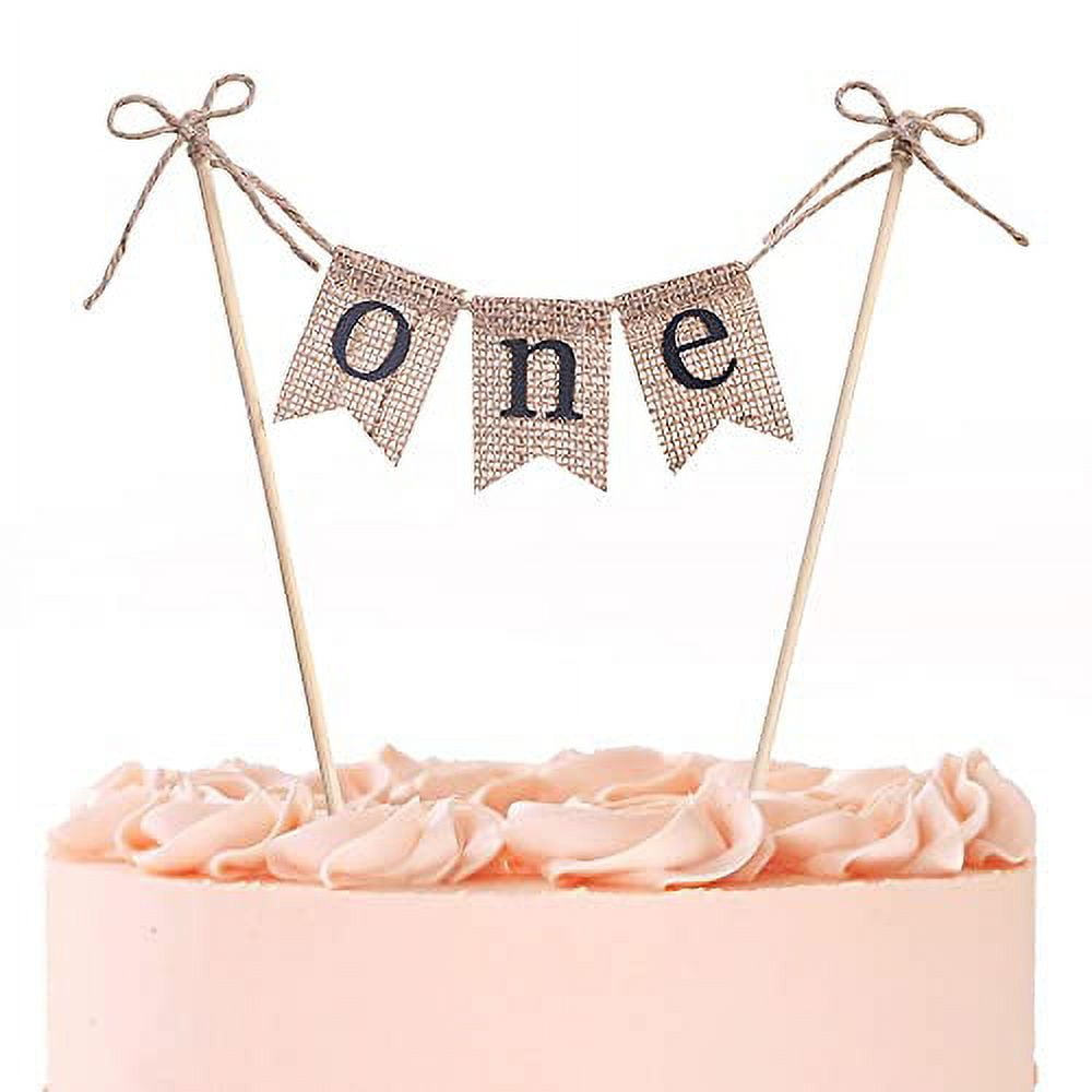 Handmade Birthday Cake Topper Decoration Burlap ONE Cake Topper for