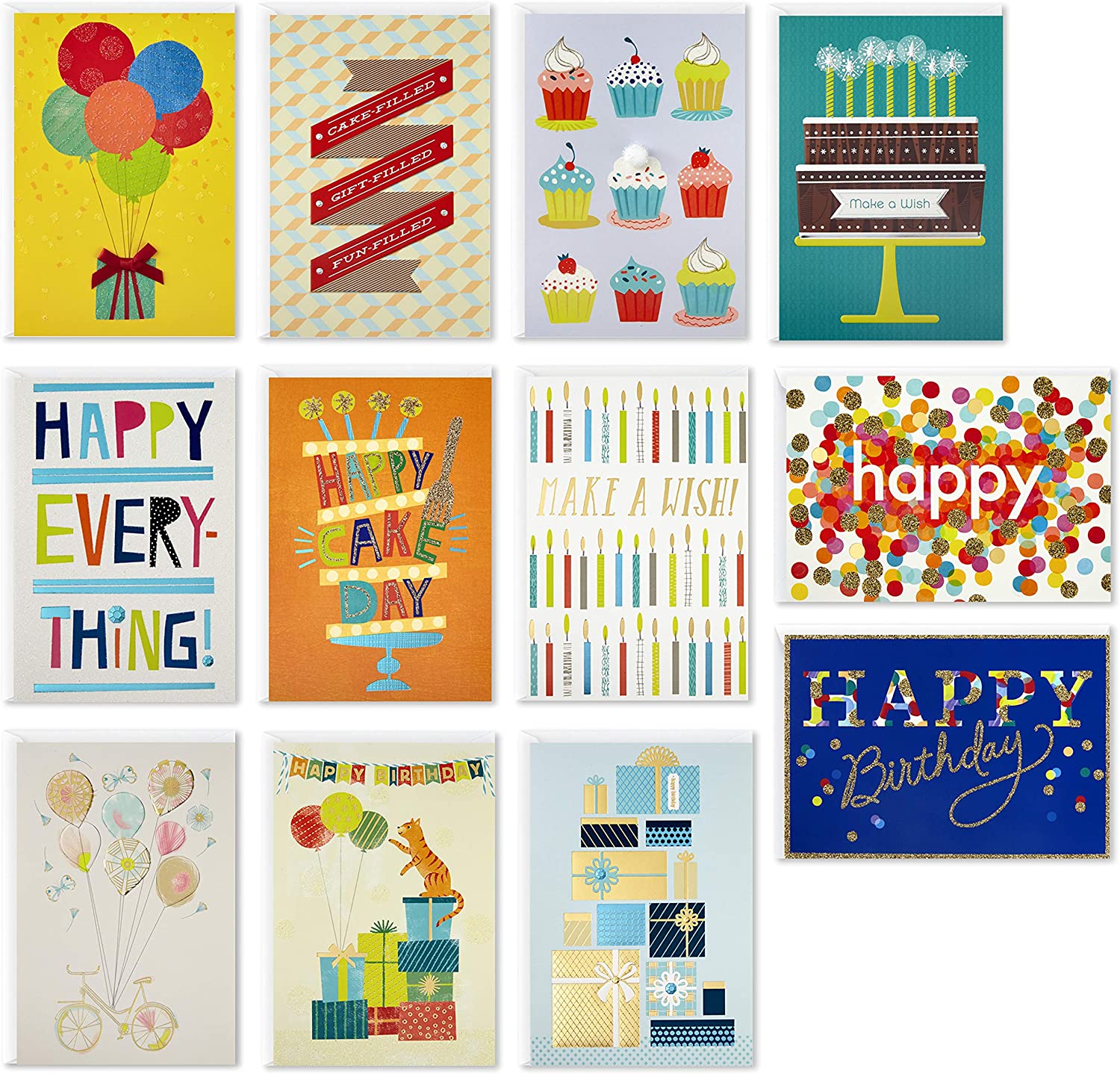 Handmade Birthday Cards Assortment, Happy Cake Day (12 with Envelopes)