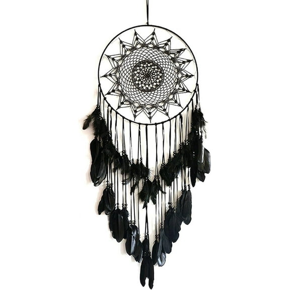 Handmade Black Feather Dream Catcher, Large 40x105cm, Home Decor Wall Hanging for Bedroom, Living Room, Wedding, Boho Style, Modern Interior Ornament