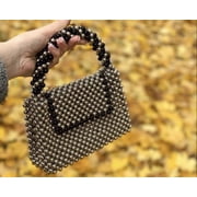 Handmade Black-Gold Pearl Beaded Bag Ideal Gifting Handbag for Womens & Girls Special Occasion