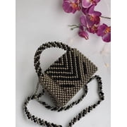 Handmade Black-Gold Pearl Beaded Bag Ideal Gifting Handbag with Shoulder Strap for Womens & Girls