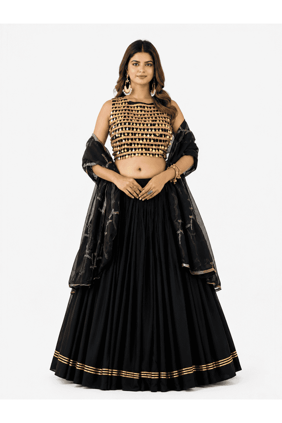 Handmade Black Lehenga Choli Set with Dupatta for Women, Wedding & Festival Wear
