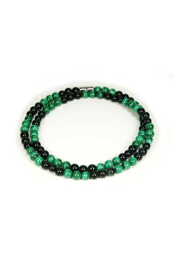 Handmade Black Obsidian Crystal Necklace - Genuine Natural Malachite Gemstone Beaded Mala |Healing, Protection, Grounding Talisman - Choker Jewelry Gift for, Womens, Mens |17