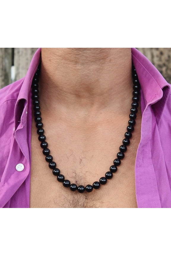 Handmade Black Onyx Crystal Mens Necklace - Grounding Genuine Gemstone Beaded Mala | Willpower, Protection, Prosperity Choker - Jewelry Gift for Mens, Womens, | 6mm Beads