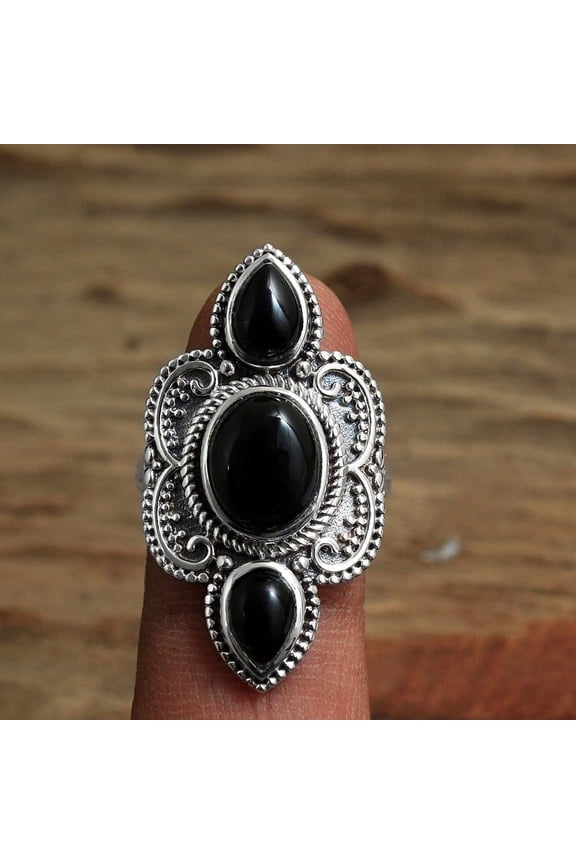 Handmade Black Onyx Ring Solid 925 Sterling Silver Jewelry Statement Ring