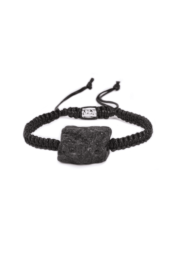 Handmade Black Tourmaline Large Natural Stone Adjustable Black String Bracelet Men's Women's