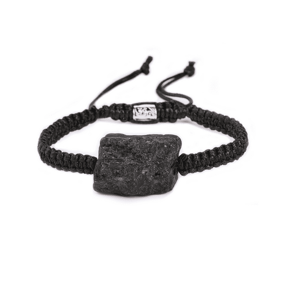 Handmade Black Tourmaline Large Natural Stone Adjustable Black String Bracelet Men's Women's