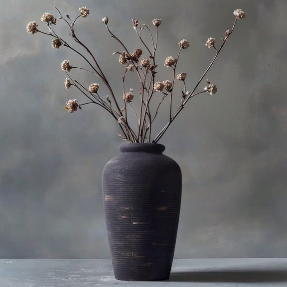 Handmade Black Vase - 11 Tall Large Ceramic Rustic Vase Black Vintage Decorative Vase Farmhouse Black Vase for Home Decor Living Room Shelf Decor Enterway Table Fireplace Decoration