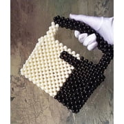 Handmade Black-White Pearl Beaded Bag Ideal Gifting Elegant Style Handbag for Womens & Girls Special Occasion