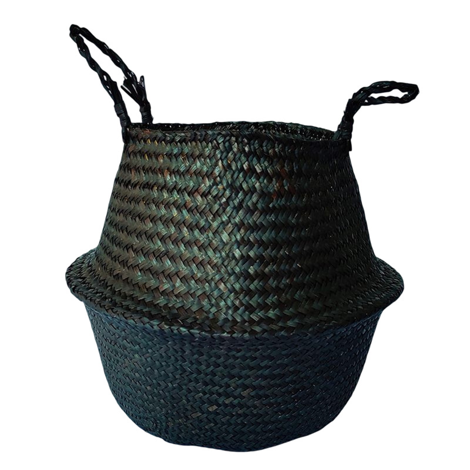 Handmade Black Woven Seagrass Basket Storage Basket with Handles Plant Pot for Home Decor