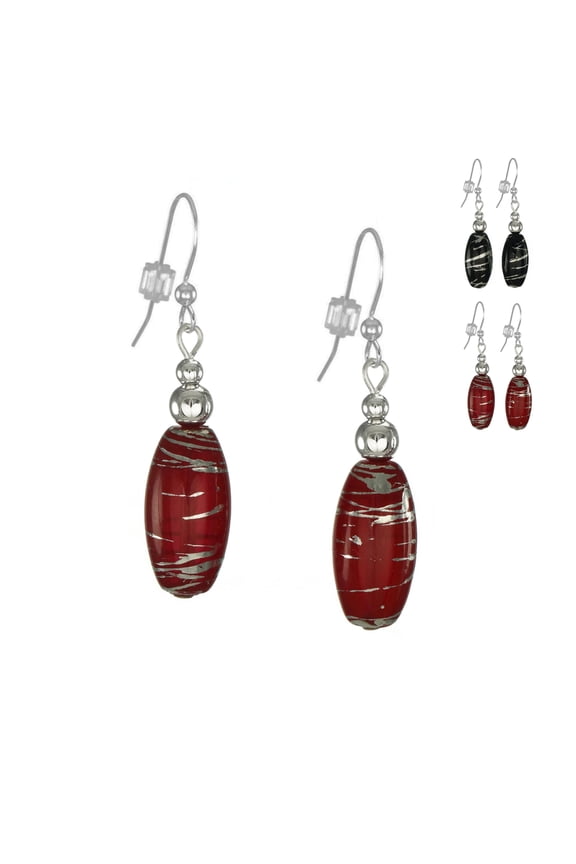 Handmade Black or Red Silver Swirl Earrings – Sterling Silver Earwires - Red