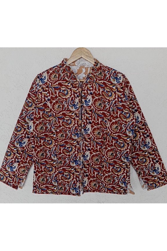 Handmade Block Print Cotton Quilted Jacket | Reversible Kantha Boho Coat