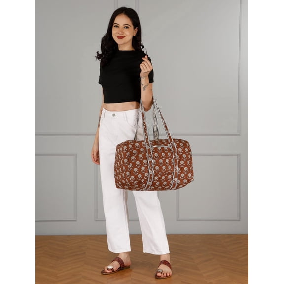 Handmade Block Print Quilted Duffle Bag: Reversible Cotton Weekender
