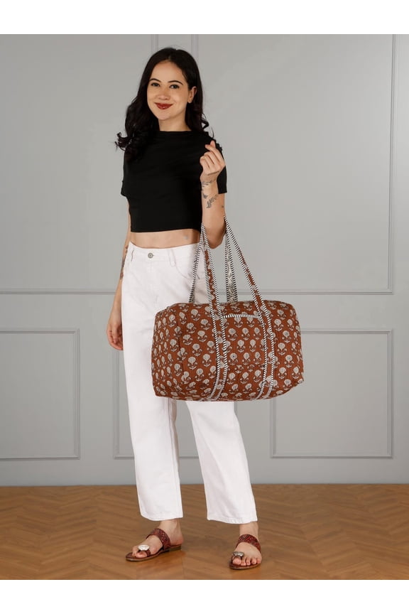Handmade Block Print Quilted Duffle Bag: Reversible Cotton Weekender