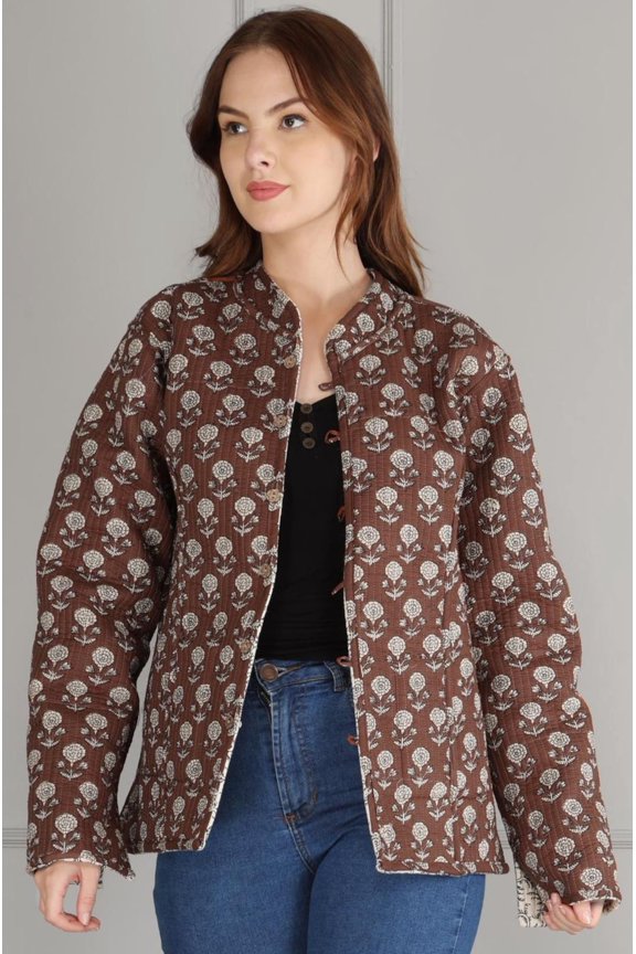 Handmade Block Print Quilted Jacket | Reversible Kantha Boho Coat