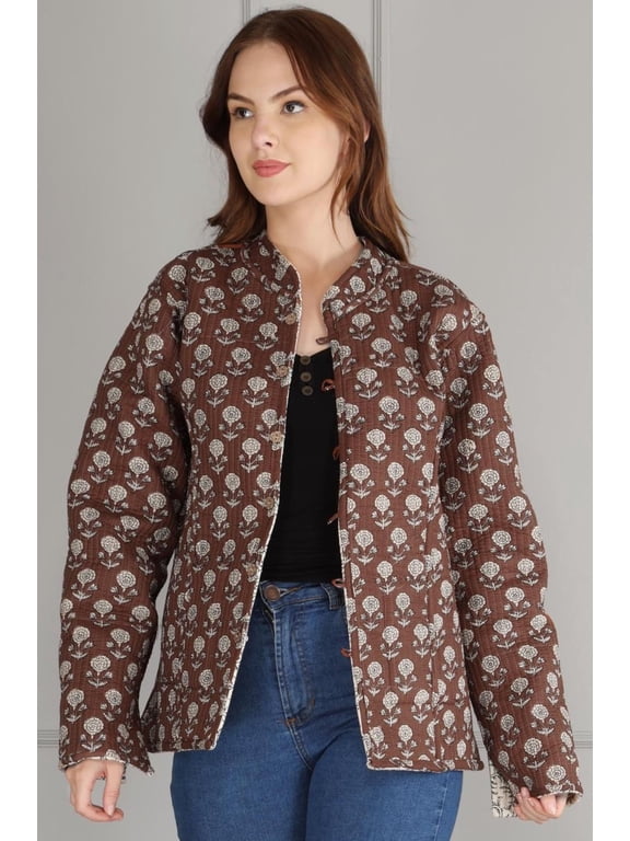 Handmade Block Print Quilted Jacket | Reversible Kantha Boho Coat