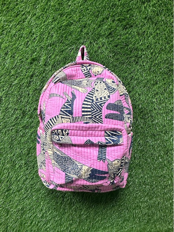 Handmade Block Printed Quilted Backpack: Cotton School Bag