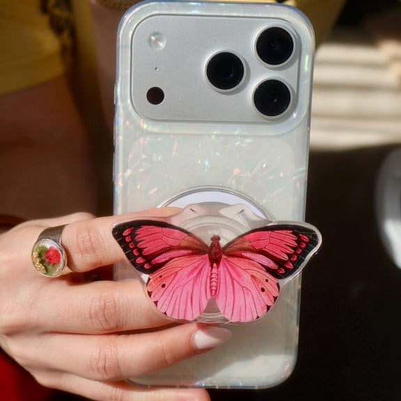 Handmade Blue Butterfly MagSafe Grip Floral Magnetic Phone & Tablet Accessory, Gift for her