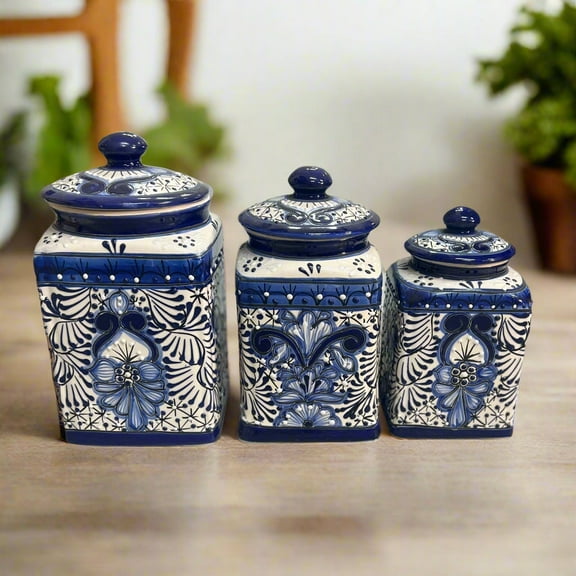 Blue Talavera Canister Set | Handmade Mexican Ceramic Jars