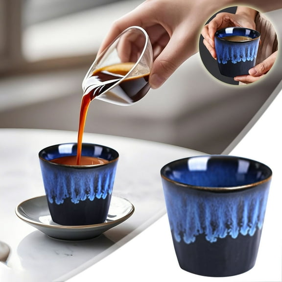 Handmade Blue Glaze Ceramic Coffee Mug - Artisanal Espresso Cup for Adults, for Specialty Coffee & Tea