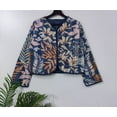 thumbnail image 1 of Handmade Blue Floral Block Printed Jacket Cotton Quilted Bomber Upperwear Coat for Women's, 1 of 7