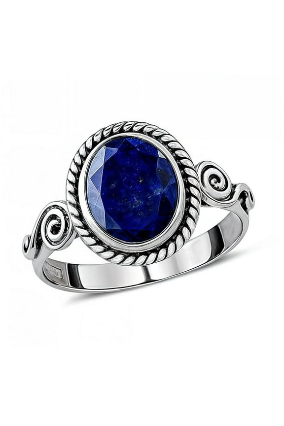 Lapis Lazuli Stone Ring Size - 6 Statement Blue Jewelry - Stainless Steel Birthstone Birthday Christmas Gifts for Women
