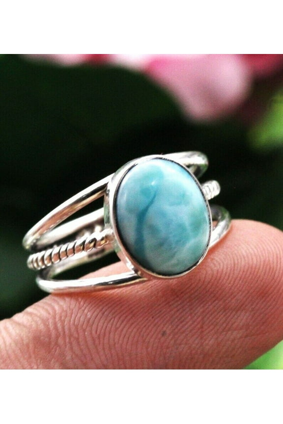 Blue Larimar Gemstone Ring, Silver, Size 8
