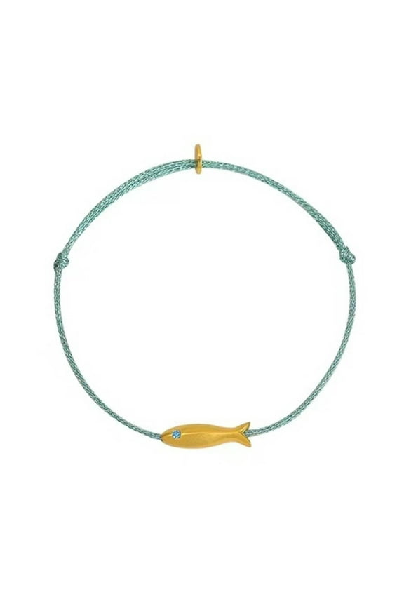 Handmade Blue Silk Thread Bracelet Gold Fish Charm Bracelet Minimalist Jewelry