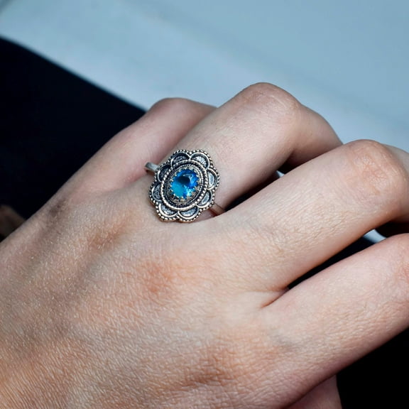 Handmade Blue Topaz Ring: 925 Sterling Silver December Birthstone