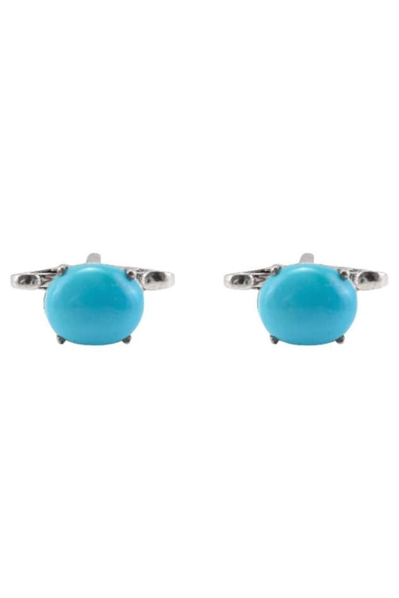 Handmade Blue Turquoise Gemstone Solitaire Silver Cufflinks, Gift For Father