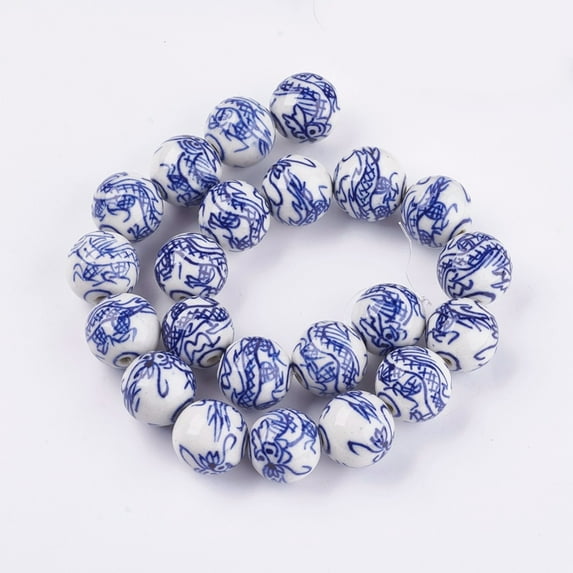 Handmade Blue and White Porcelain Beads Round Medium Blue 17.5~18mm Hole: 2~2.5mm