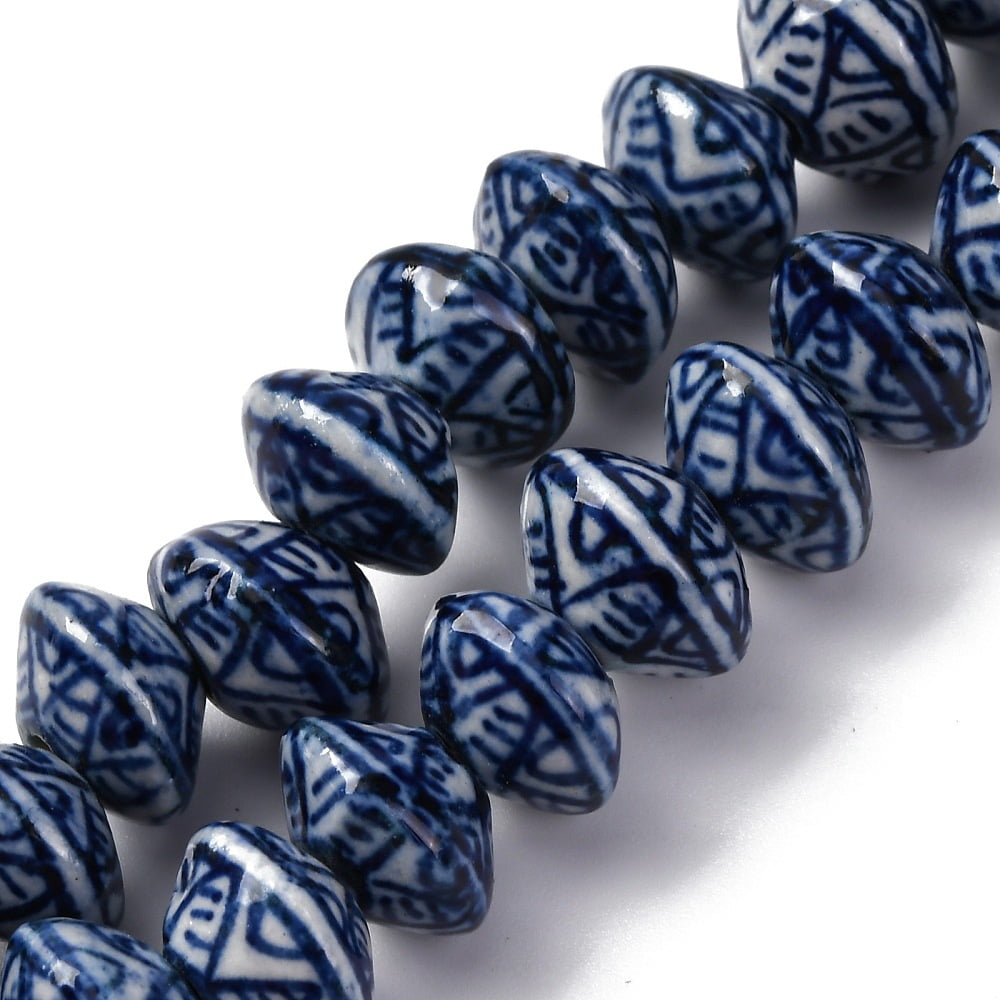 Handmade Blue and White Porcelain Beads Strands Abacus Prussian Blue 12~13.5x8~9mm Hole: 2mm 32pcs/strand 10.24''(26cm)
