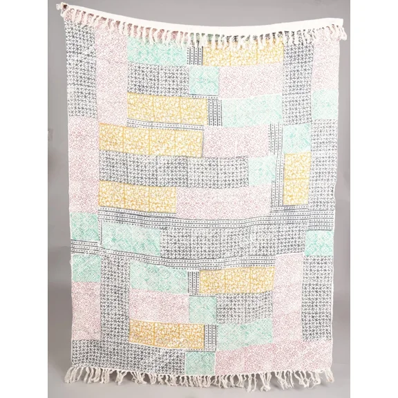 Cotton Throw Blanket, Indian Classic Hand Loomed Block Printed Throws, Sofa Cover, BedSheet,Curtain, Home Decor