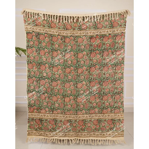 Handmade Bohemian Cotton Throw Blanket, Indian Classic Hand Loomed Block Printed Throws, Sofa Cover, BedSheet,Curtain, Home Decor