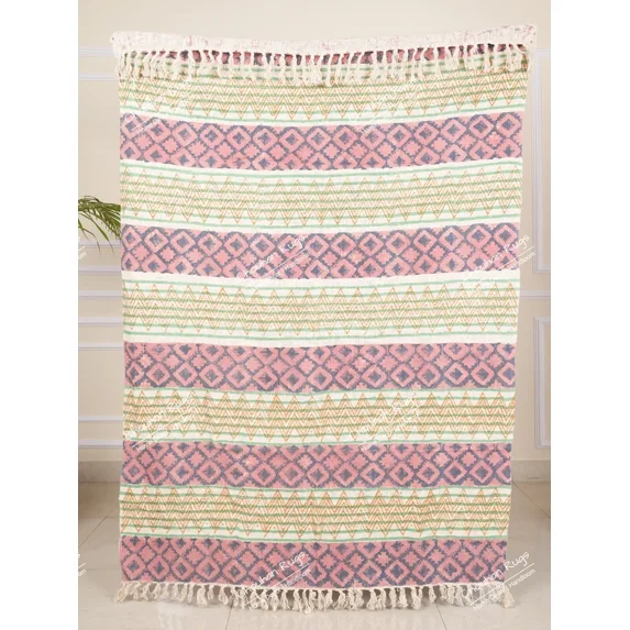 Handmade Bohemian Cotton Throw Blanket, Indian Classic Hand Loomed Block Printed Throws, Sofa Cover, BedSheet,Curtain, Home Decor