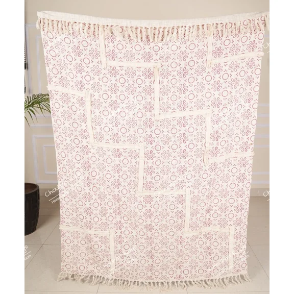 Handmade Bohemian Cotton Throw Blanket, Indian Classic Hand Loomed Block Printed Throws, Sofa Cover, BedSheet,Curtain, Home Decor