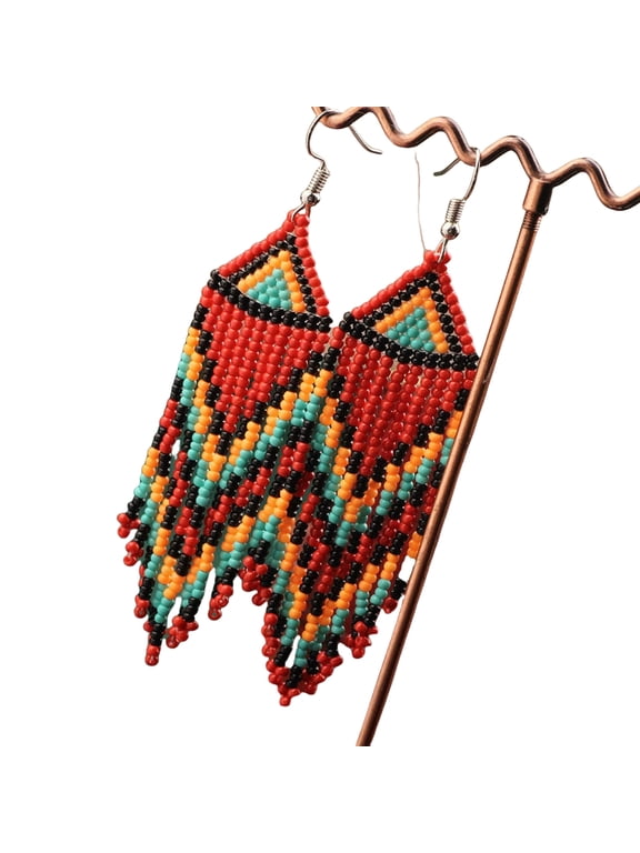 Handmade Bohemian Floral Glass Seed Bead Earrings Ethnic Tassels Drop Jewelry