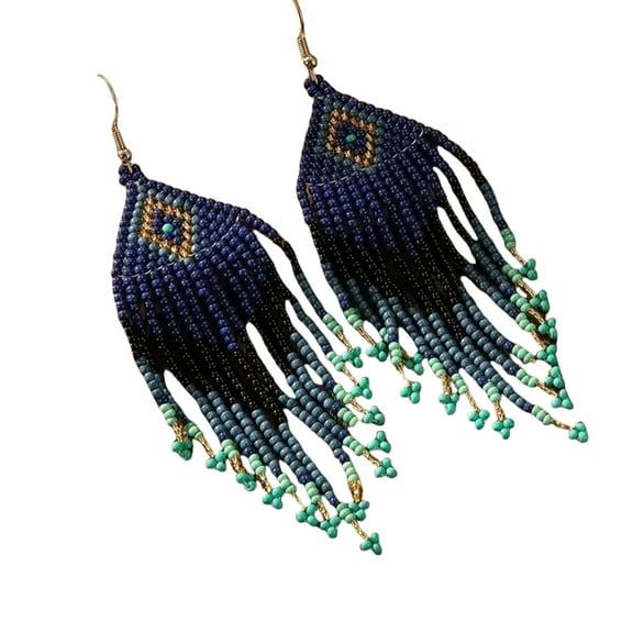 Handmade Bohemian Floral Glass Seed Bead Earrings Ethnic Tassels Drop Jewelry