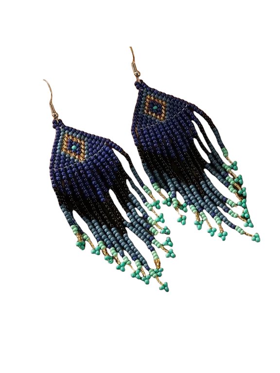 Handmade Bohemian Floral Glass Seed Bead Earrings Ethnic Tassels Drop Jewelry