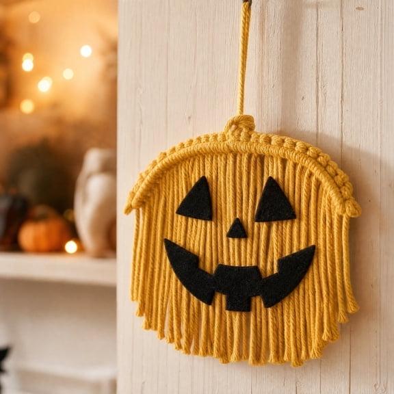 Handmade Bohemian Halloween Wall Hanging Set, Macrame Fringe Pumpkin Ghost Bat Tapestry, Rustic Autumn Home Decor for Living Room Bedroom Mantel, Cotton Blend