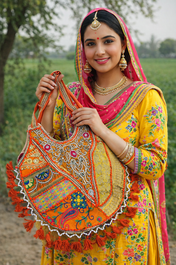 Handmade Bohemian Patchwork Shoulder Bag with Mirror Work, Embroidery, Tassels, Ethnic Boho Tote Purse for Women Festival Fashion