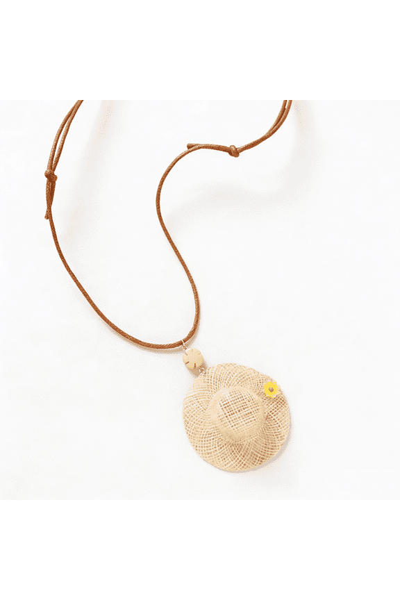 Handmade Bohemian Straw Hat Necklace, Woven Statement Jewelry for Women, Summer Beach Vacation Fashion Accessories(RL 1 PC)