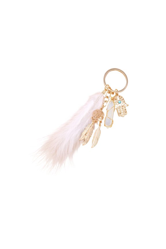 Handmade Bohemian Styles Keychain With Feathered Hexagon Charm Unique Decorative Ornament For Purse Stylish Gift