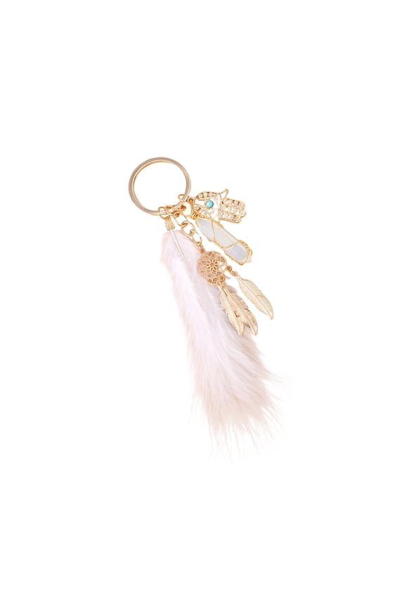 Handmade Bohemian Styles Keychain With Feathered Hexagon Charm Unique Decorative Ornament For Purse Stylish Gift