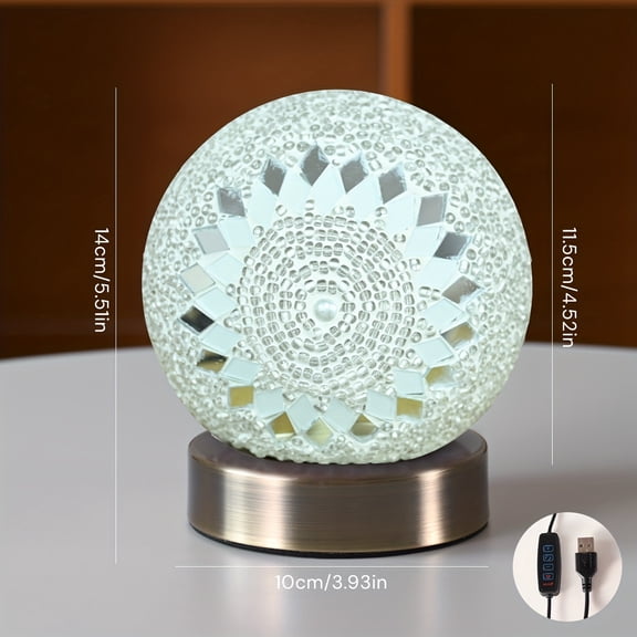 Handmade Bohemian Table with Metal Base – USB-Powered Mosaic Glass Decorative Light for Living Room, Bedside, or Moroccan-Themed Spaces, Bedside Lighting | Vibrant Design | Artistic Craftsmanship