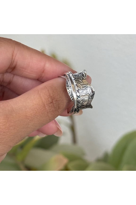 Handmade Boho Fidget Spinner Ring for Women – 925 Sterling Silver Anxiety Thumb Ring, Stress-Relief Meditation Spinner Band, Unique Birthday Gift for Her