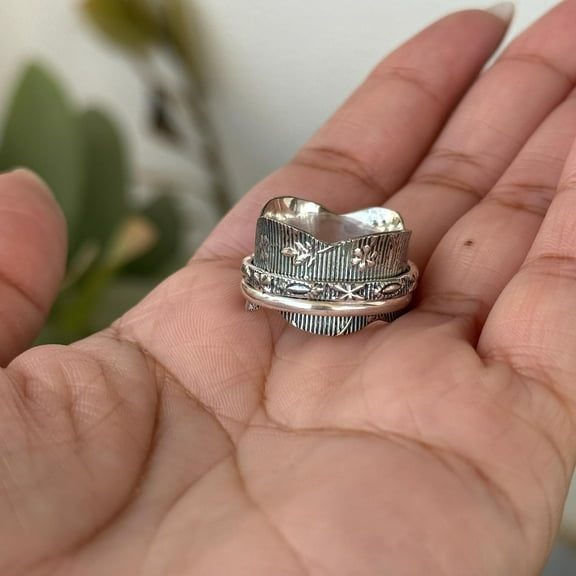 Handmade Boho Fidget Spinner ring for women, Sterling silver 925 boho Spinner ring for her, Thumb spinner ring for her, Birthday gift rings