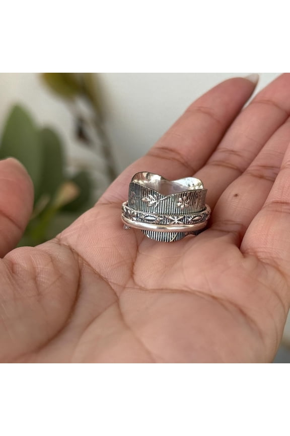 Handmade Boho Fidget Spinner ring for women, Sterling silver 925 boho Spinner ring for her, Thumb spinner ring for her, Birthday gift rings