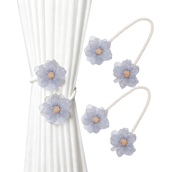 Handmade Boho Flower Curtain Tiebacks, Set of 2 Braided Rope Curtain Holdbacks with Floral Tassel, Decorative Window Treatment Tie Backs for Bedroom Living Room (Purple)