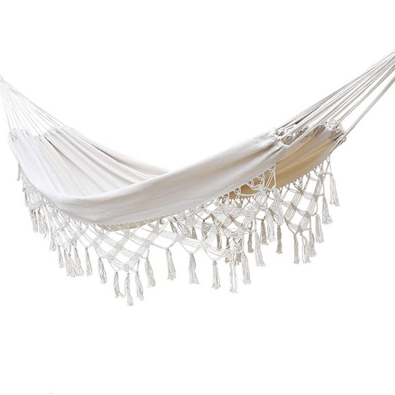 Handmade Boho Large Macrame Fringe 2 Person Double Deluxe Hammock Swing Net Chair for Beach, Yard, Bedroom, Patio, Porch, Indoor, Outdoor, Wedding Decor